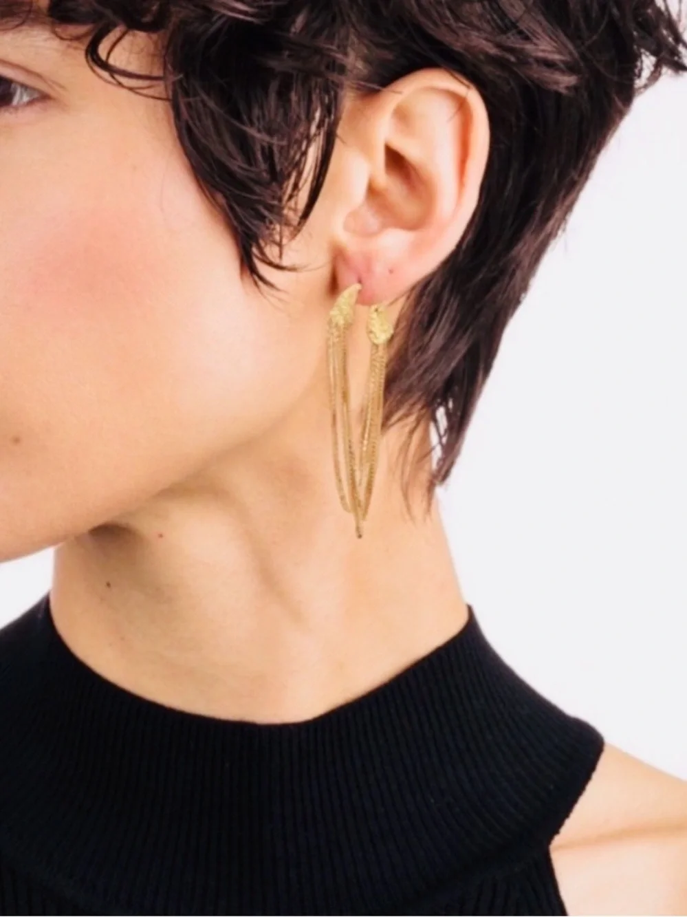 NEW Back Front Drippy Gold Box Chain Earrings AU13